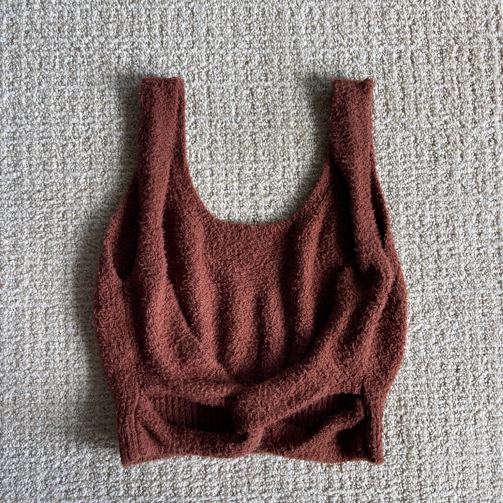 reformation isle fuzzy crop top with strappy cross in the back! size m